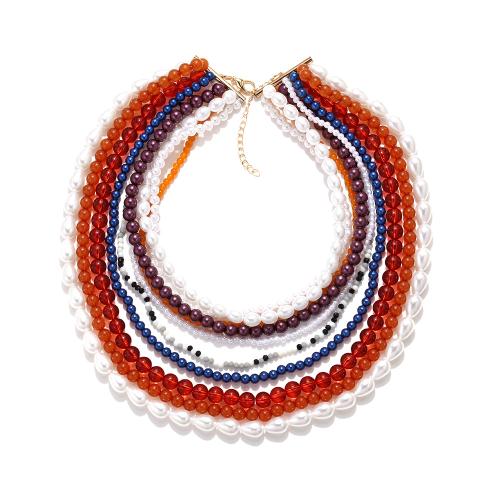 Mode-Multi-Layer-Halskette, Harz, mit Kunststoff Perlen, mit Verlängerungskettchen von 7cm, Modeschmuck & mehrschichtig, farbenfroh, Länge:38 cm, verkauft von PC