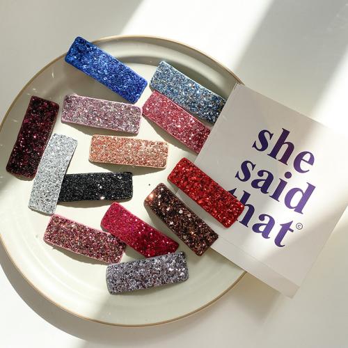 Hair Snap Clips, Zinc Alloy, with glitter leather, Square, handmade, Girl 60mm 
