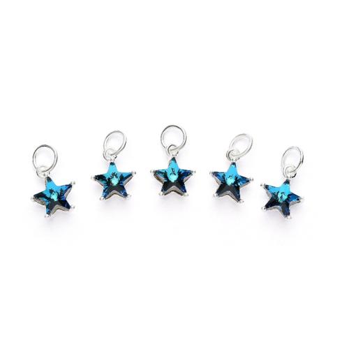 Sterling Silver Star Pendants, 925 Sterling Silver, with Austrian Crystal, DIY, silver color 