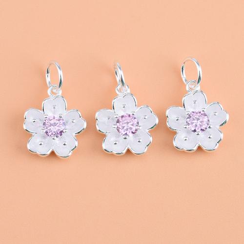 Cubic Zirconia Micro Pave Sterling Silver Pendant, 925 Sterling Silver, petals, DIY & micro pave cubic zirconia, silver color 