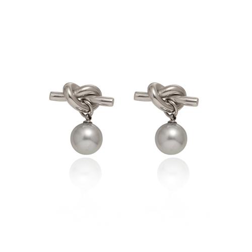 Titanium Steel Earrings, with Plastic Pearl, plated, for woman 