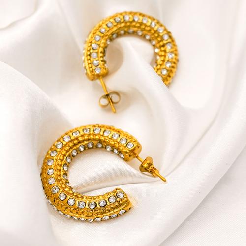 Stainless Steel Stud Earring, 304 Stainless Steel, 18K gold plated, fashion jewelry & micro pave cubic zirconia & for woman, golden 