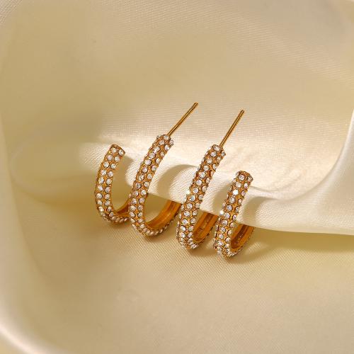 Stainless Steel Stud Earring, 304 Stainless Steel, 18K gold plated, fashion jewelry & for woman & with rhinestone, golden 