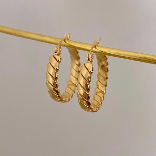 Boucles d'oreilles en acier titane, Placage ionique sous vide, bijoux de mode & pour femme, doré, 25mm, Vendu par paire