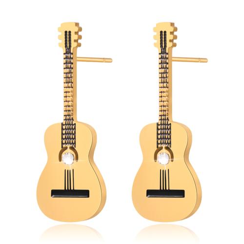 Stainless Steel Stud Earring, 316L Stainless Steel, Guitar, 18K gold plated, fashion jewelry & for woman, golden 
