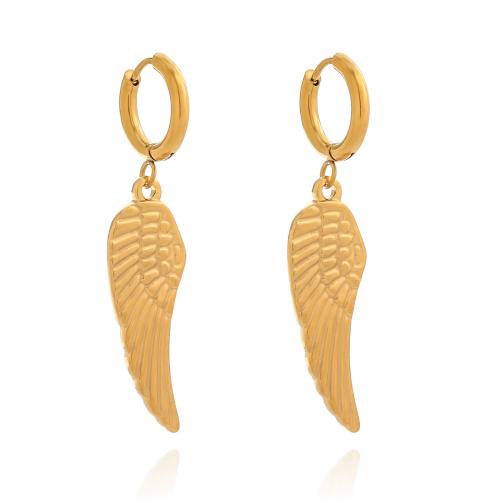 Huggie Hoop Drop Earring, Acier inoxydable 316, feuille, Plaqué or 18K, bijoux de mode & pour femme, doré Vendu par paire