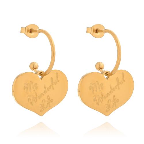 Stainless Steel Drop Earring, 316 Stainless Steel, Heart, 18K gold plated, fashion jewelry & for woman, golden 