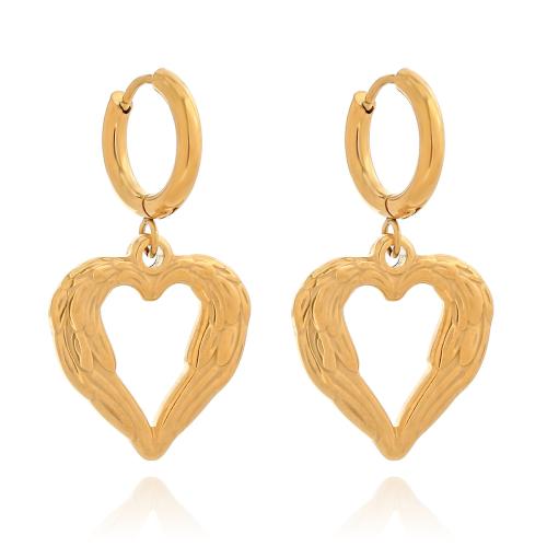 Huggie Hoop Drop Earring, Acier inoxydable 316, coeur, Plaqué or 18K, bijoux de mode & pour femme & creux, doré Vendu par paire