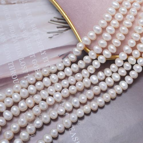 Naturel d'eau douce perles, perle d'eau douce cultivée, ovale, bijoux de mode & DIY, blanc, Length about 7-8mm Environ 38-39 cm, Vendu par brin