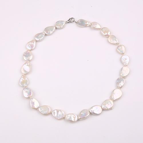 Natural Freshwater Pearl Necklace, with Zinc Alloy, Teardrop, silver color plated, fashion jewelry & for woman, white Approx 40 cm 