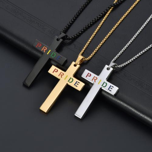 Stainless Steel Jewelry Necklace, 304 Stainless Steel, Cross, Vacuum Ion Plating, polished & Unisex Approx 60 cm 