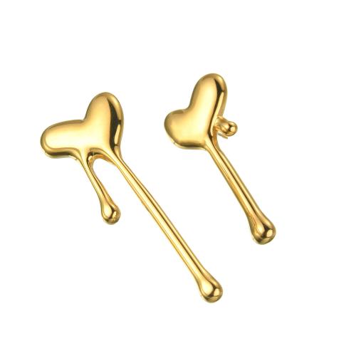 Stainless Steel Stud Earring, 304 Stainless Steel, Heart, 18K gold plated, fashion jewelry & for woman, golden 