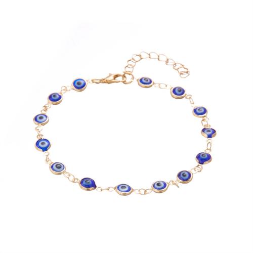 Zinc Alloy Anklet, with Resin, with 5cm extender chain, gold color plated, fashion jewelry & evil eye pattern & for woman cm 