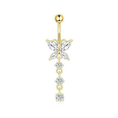 Stainless Steel Belly Ring, 304 Stainless Steel, with Brass, plated & micro pave cubic zirconia [
