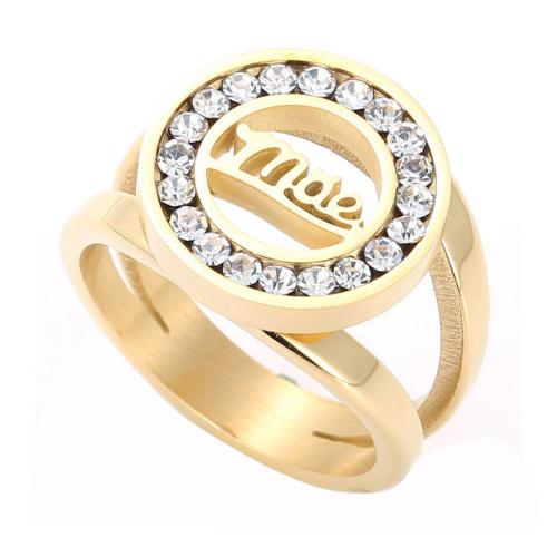 Rhinestone Stainless Steel Finger Ring, 304 Stainless Steel, Vacuum Ion Plating, fashion jewelry & for woman & with rhinestone 