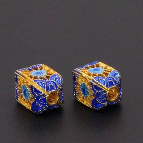 Enamel Brass Beads, gold color plated, DIY, blue [