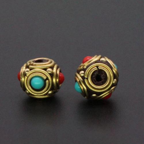 Brass Spacer Beads, with turquoise, gold color plated, DIY 