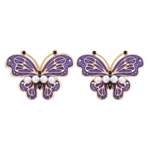 Plastic Pearl Zinc Alloy Earring, with Plastic Pearl, Butterfly, plated, fashion jewelry & enamel 