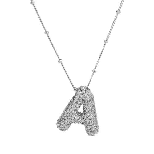 Корень Циркон Микро вымощает латунь ожерелье, Латунь, Другое покрытие, разные стили для выбора & инкрустированное микро кубического циркония & Женский, белый, длина:45 см, продается PC
