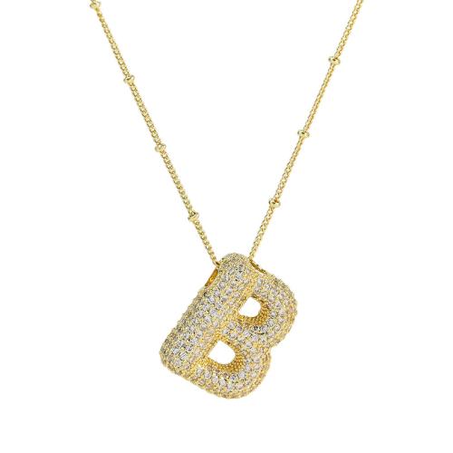 Cubic Zircon Micro Pave Brass Necklace, plated & micro pave cubic zirconia & for woman, golden 