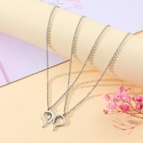 Couple Stainless Steel Necklace, 304 Stainless Steel, with 5cm extender chain, polished, 2 pieces & for woman, original color cm 