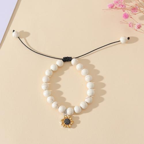Gemstone Bracelets, Zinc Alloy, with Natural Stone & Wax Cord, plated, for woman & enamel, white Approx 16-30 cm [