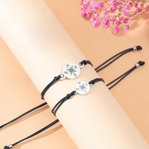 Stainless Steel Chain Bracelets, 304 Stainless Steel, with Wax Cord, polished, 2 pieces & for woman, original color Approx 16-30 cm 