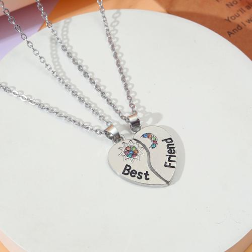 Rhinestone Zinc Alloy Necklace, 2 pieces & for woman & with rhinestone, silver color 