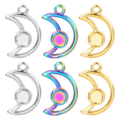Stainless Steel Pendant Setting, 304 Stainless Steel, Moon, Vacuum Ion Plating, fashion jewelry & DIY & hollow 