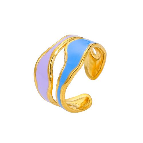 Enamel Stainless Steel Finger Ring, 304 Stainless Steel, fashion jewelry & for woman, golden, inner diameter 17mm 