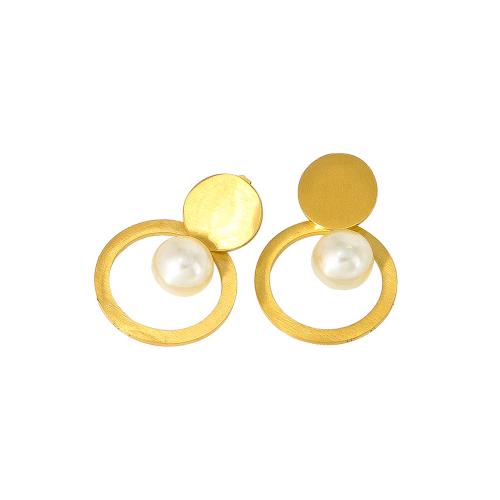 Stainless Steel Pearl Stud Earring, 304 Stainless Steel, with Plastic Pearl, 18K gold plated, fashion jewelry & for woman, golden 