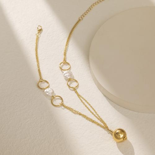 Collar de la aleación del cinc, aleación de zinc, con Perlas plásticas, con 2.76 Inch extender cadena, Joyería & para mujer, dorado, longitud:14.17 Inch, Vendido por UD