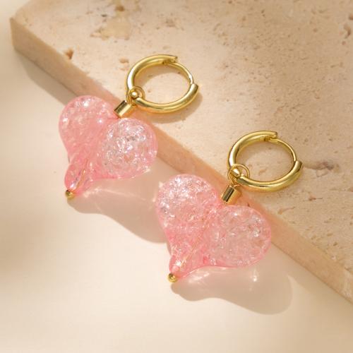 Resin Zinc Alloy Earring, with Resin, Heart, fashion jewelry & for woman, pink 