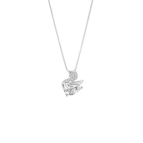 Cubic Zircon Micro Pave Sterling Silver Necklace, 925 Sterling Silver, with 5CM extender chain, Swan, micro pave cubic zirconia & for woman Approx 40 cm 