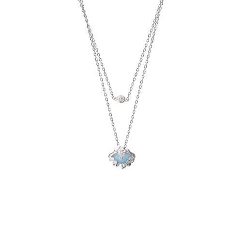 Cubic Zircon Micro Pave Sterling Silver Necklace, 925 Sterling Silver, with 5CM extender chain, micro pave cubic zirconia & for woman & epoxy gel, platinum color Approx 40 cm 