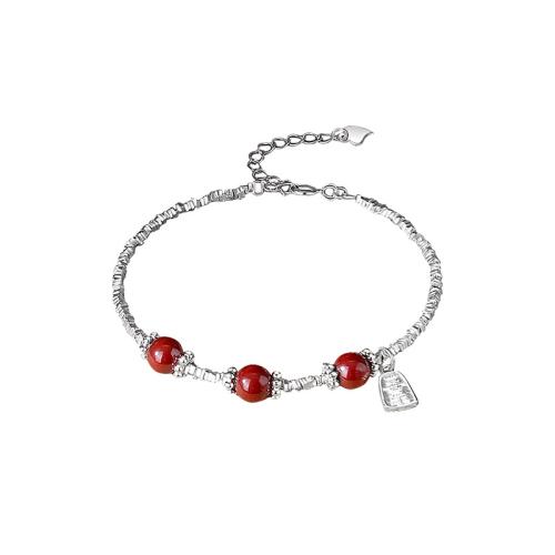 Sterling Silver Bracelets, 925 Sterling Silver, with Cinnabar, with 4CM extender chain & for woman, platinum color Approx 15.5 cm 