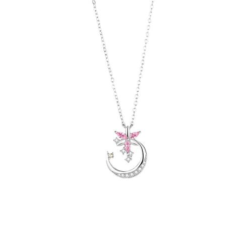 Cubic Zircon Micro Pave Sterling Silver Necklace, 925 Sterling Silver, with 5CM extender chain, micro pave cubic zirconia & for woman, platinum color Approx 40 cm 