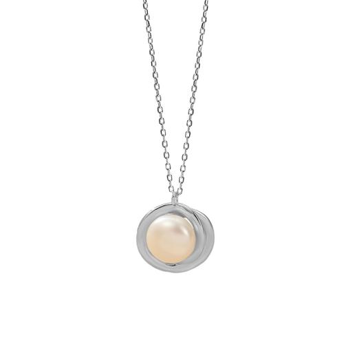 Sterling Silver Jewelry Necklace, 925 Sterling Silver, with Shell Pearl, with 5CM extender chain, for woman, platinum color Approx 40 cm 
