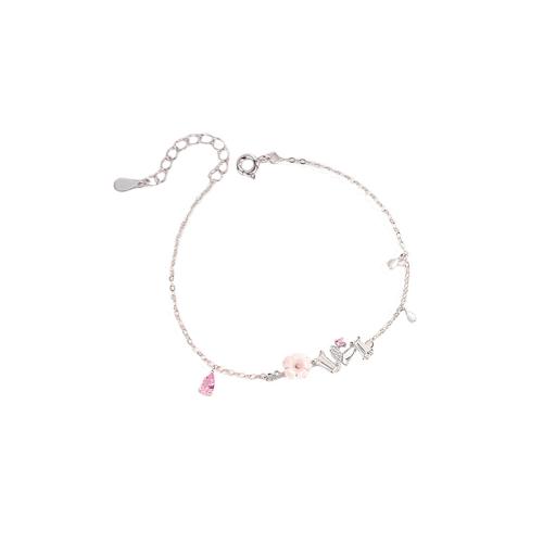 Cubic Zirconia Micro Pave Sterling Silver Bracelet, 925 Sterling Silver, with Pink Shell, with 4CM extender chain, micro pave cubic zirconia & for woman Approx 15.5 cm 
