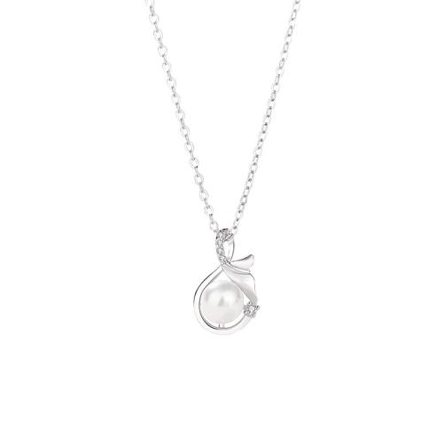 Cubic Zircon Micro Pave Sterling Silver Necklace, 925 Sterling Silver, with Shell Pearl, with 5CM extender chain, micro pave cubic zirconia & for woman, platinum color Approx 40 cm 
