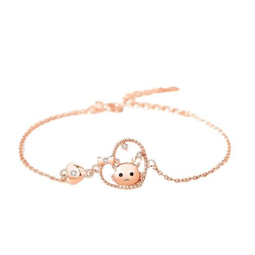 Cubic Zirconia Micro Pave Sterling Silver Bracelet, 925 Sterling Silver, with 4CM extender chain, micro pave cubic zirconia & for woman & epoxy gel, rose gold color Approx 15.5 cm 