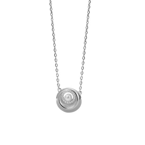 Cubic Zircon Micro Pave Sterling Silver Necklace, 925 Sterling Silver, with Shell Pearl, with 5CM extender chain, micro pave cubic zirconia & for woman, platinum color Approx 40 cm 