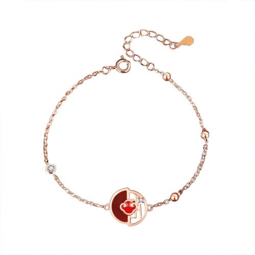 Zircon pavent Bracelet en argent sterling, argent sterling 925, avec agate rouge, avec 4CM chaînes de rallonge, pavé de micro zircon & pour femme, couleur or rose Environ 16 cm, Vendu par PC