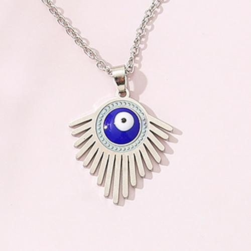 Evil Eye Jewelry Necklace, 304 Stainless Steel, with 5cm extender chain, polished, for woman & enamel, silver color cm 