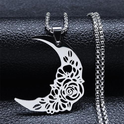 304 Stainless Steel Necklace, Moon, Unisex & hollow, original color Approx 19.7 Inch 