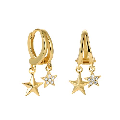Argent sterling 925 Boucles d'oreilles pendantes Hoop Huggie, étoile, pavé de micro zircon & pour femme, plus de couleurs à choisir, 20mm, Vendu par paire