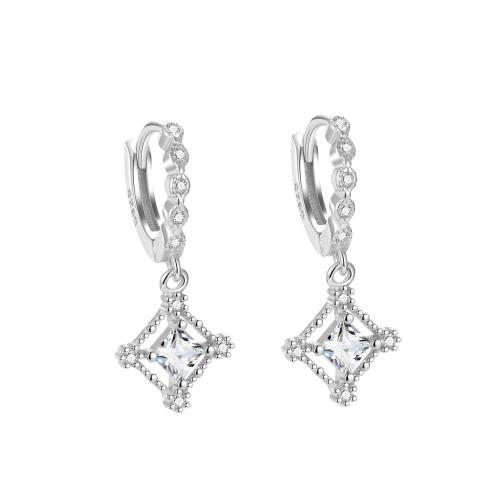 925 Sterling Silver Huggie Hoop Drop Earring, Geometrical Pattern, micro pave cubic zirconia & for woman & hollow 