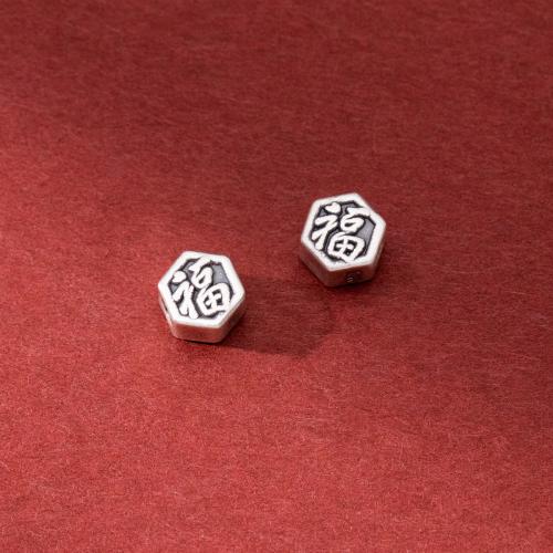 Sterling Silver Spacer Beads, 925 Sterling Silver, Hexagon, vintage & DIY & with letter pattern Approx 2.3mm 