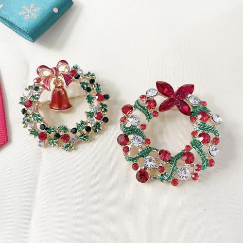 Christmas Jewelry Brooch , Zinc Alloy, Christmas Wreath, Christmas Design & for woman & with rhinestone 