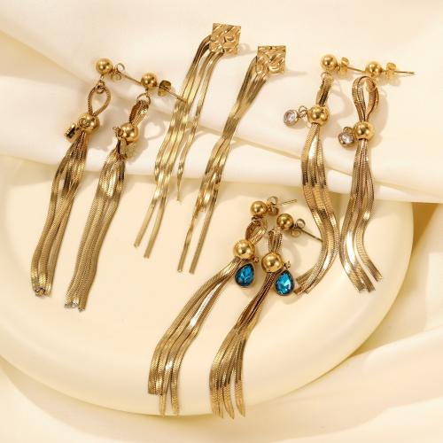 Fashion Fringe Earrings, 304 Edelstahl, Modeschmuck & verschiedene Stile für Wahl & Micro pave Zirkonia & für Frau, goldfarben, verkauft von Paar